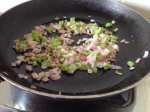 Adding Onions & green chilles - Beans Curry